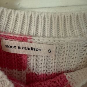 Moon & Madison Pink and White Cowl Neck Sweater